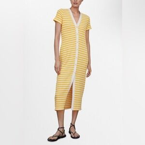 MNG MANGO Stripe Yellow Jersey Sweater Dress Size Small